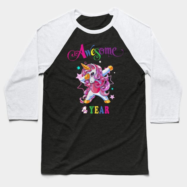 4th Birthday Unicorn Baseball T-Shirt by NI78